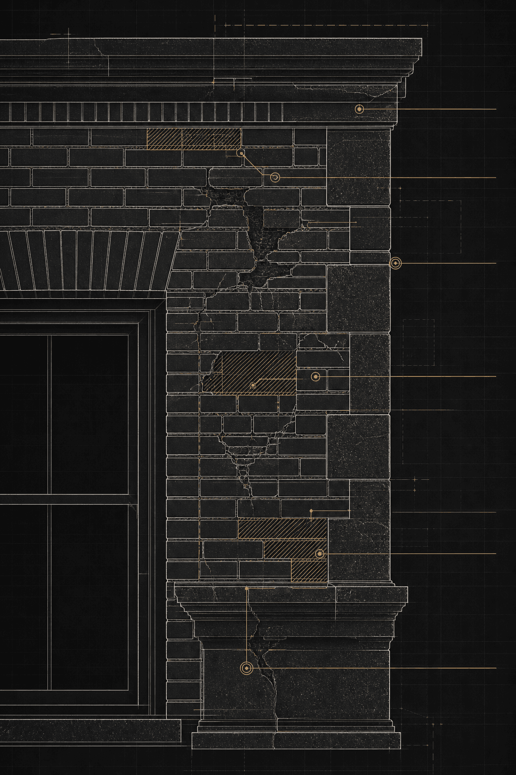 Technical masonry restoration detail graphic