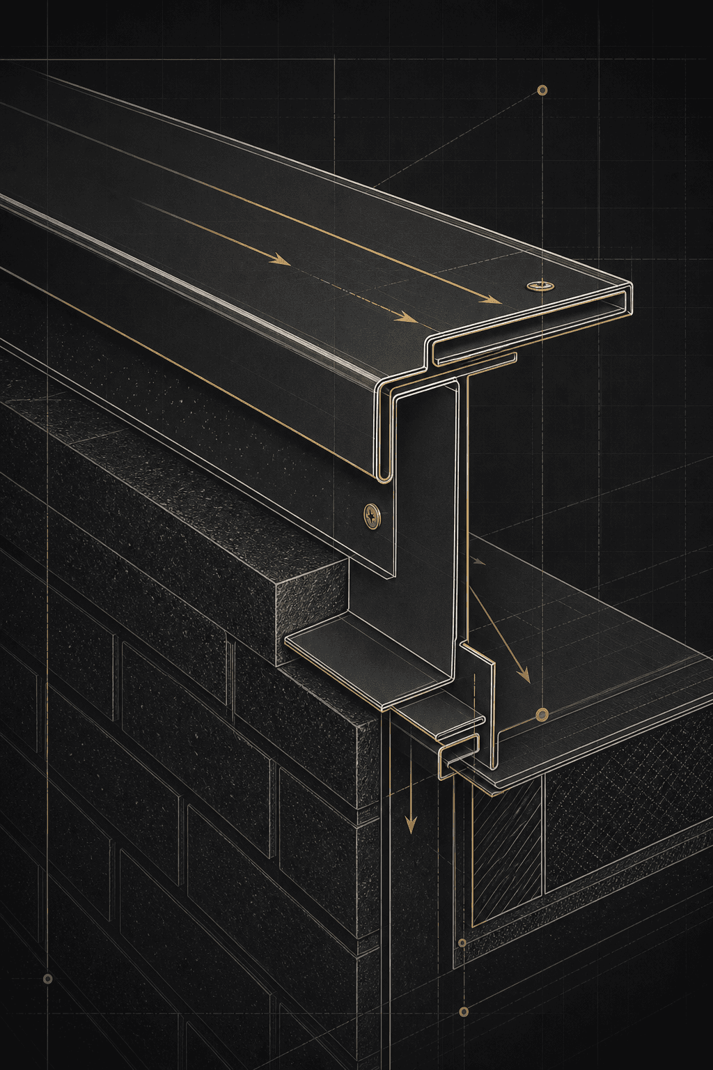 Technical sheet metal and flashing restoration graphic
